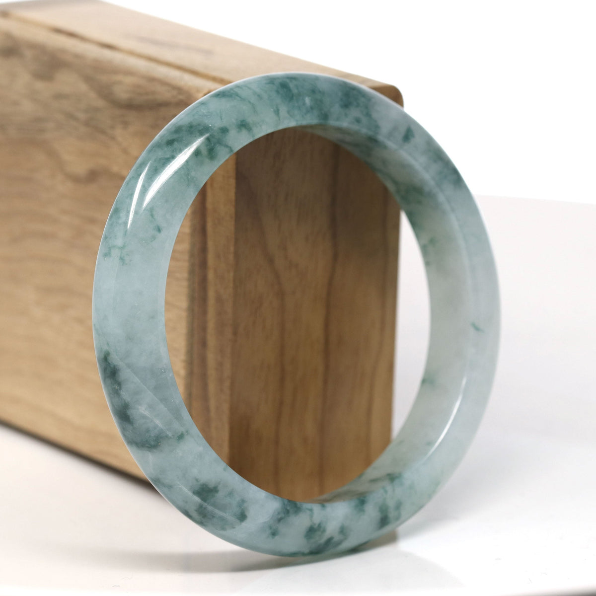 High End Icy Natural Blue-Green Jadeite Jade Bangle Bracelet (58.3mm) #T743