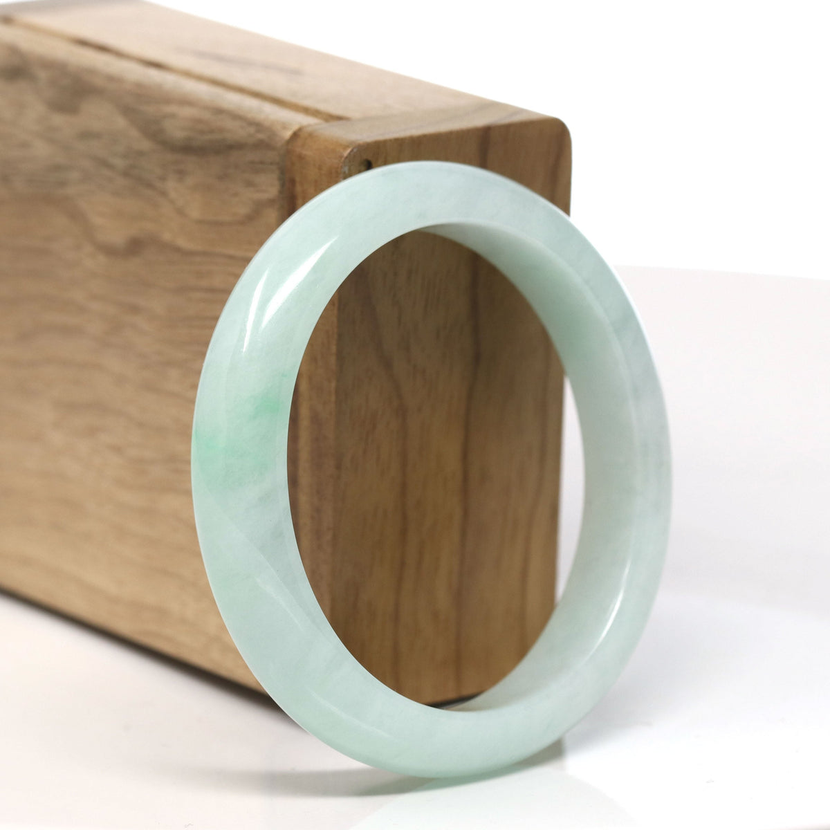Natural Green Jadeite Jade Oval Bangle Bracelet (53.7 mm) #T819
