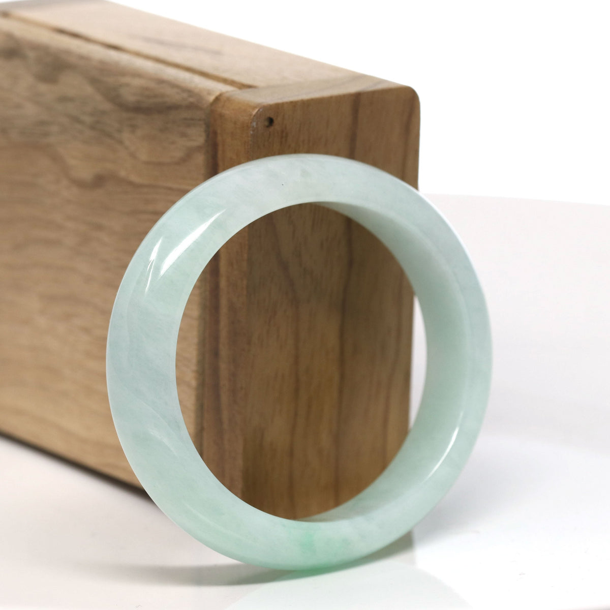 Natural Green Jadeite Jade Oval Bangle Bracelet (53.7 mm) #T819