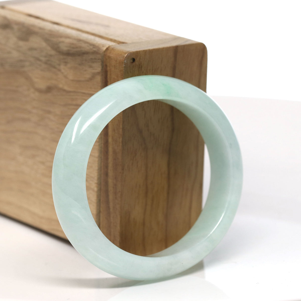Natural Green Jadeite Jade Oval Bangle Bracelet (53.7 mm) #T819