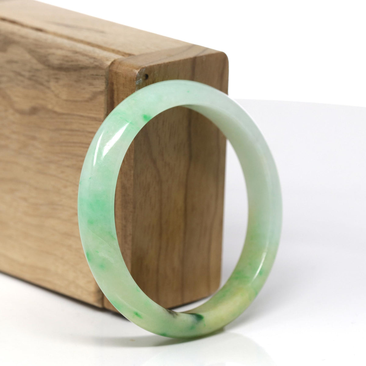 Natural Vibrant Green & Yellow Jadeite Jade Oval Bangle Bracelet (53mm) #442