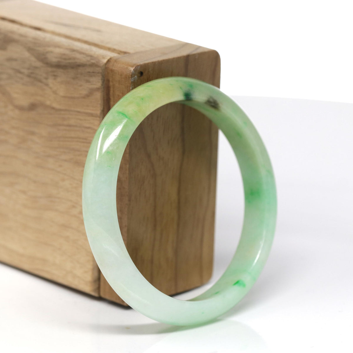 Natural Vibrant Green & Yellow Jadeite Jade Oval Bangle Bracelet (53mm) #442
