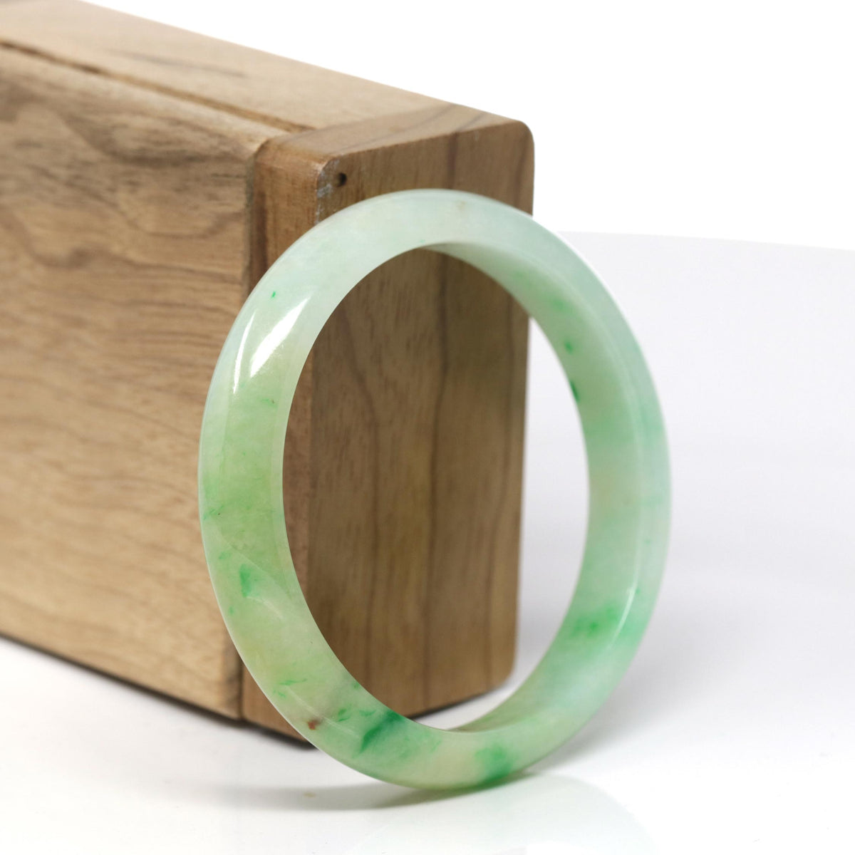 Natural Vibrant Green & Yellow Jadeite Jade Oval Bangle Bracelet (53mm) #442