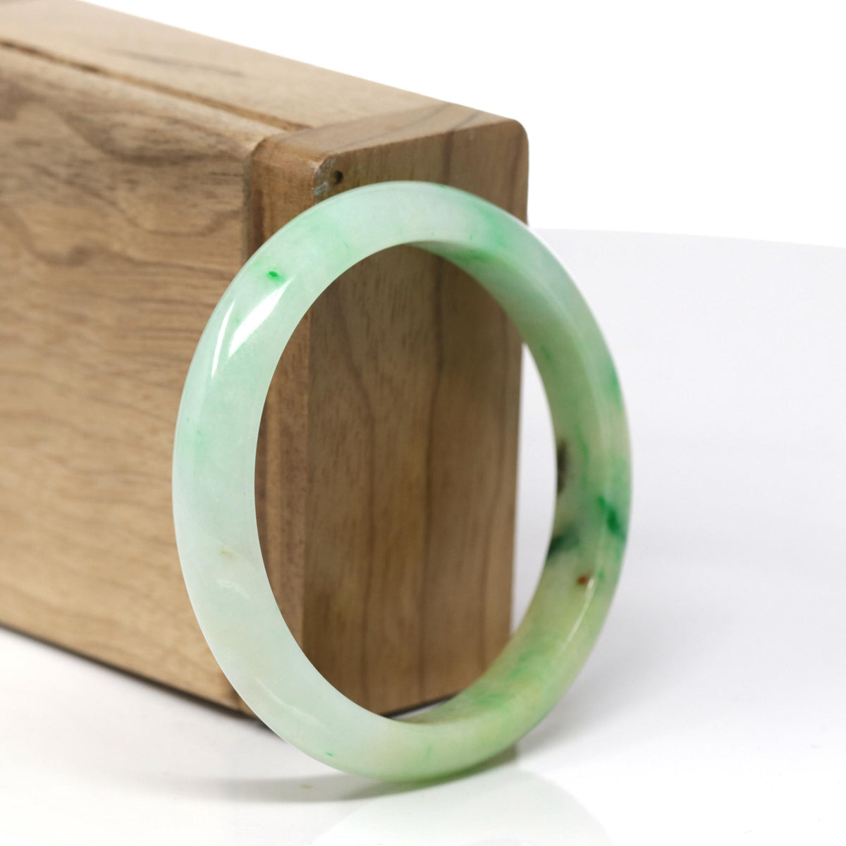Natural Vibrant Green & Yellow Jadeite Jade Oval Bangle Bracelet (53mm) #442