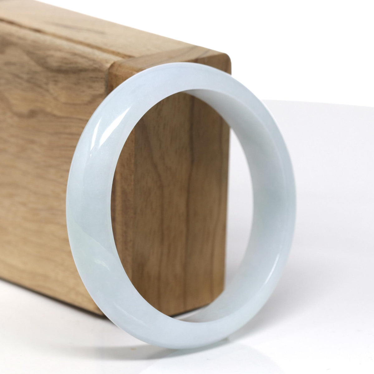 Natural Light Blue-Green Jadeite Jade "Half Round" Bangle Bracelet (57.28mm) #565