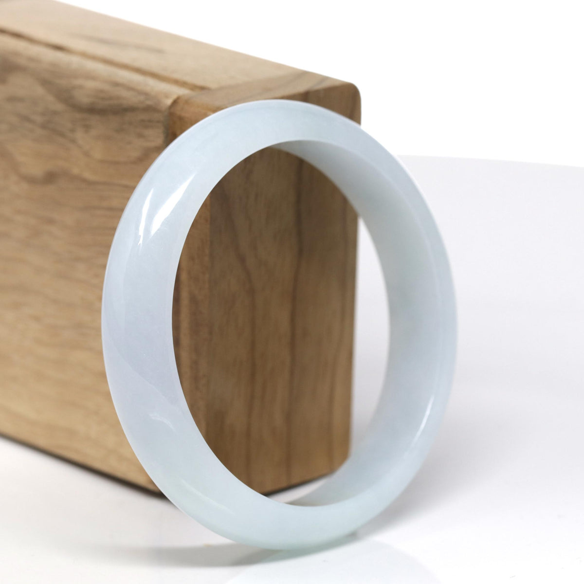 Natural Light Blue-Green Jadeite Jade "Half Round" Bangle Bracelet (57.28mm) #565