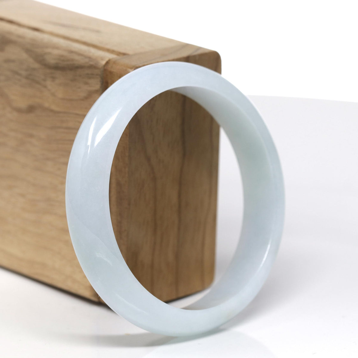 Natural Light Blue-Green Jadeite Jade "Half Round" Bangle Bracelet (57.28mm) #565