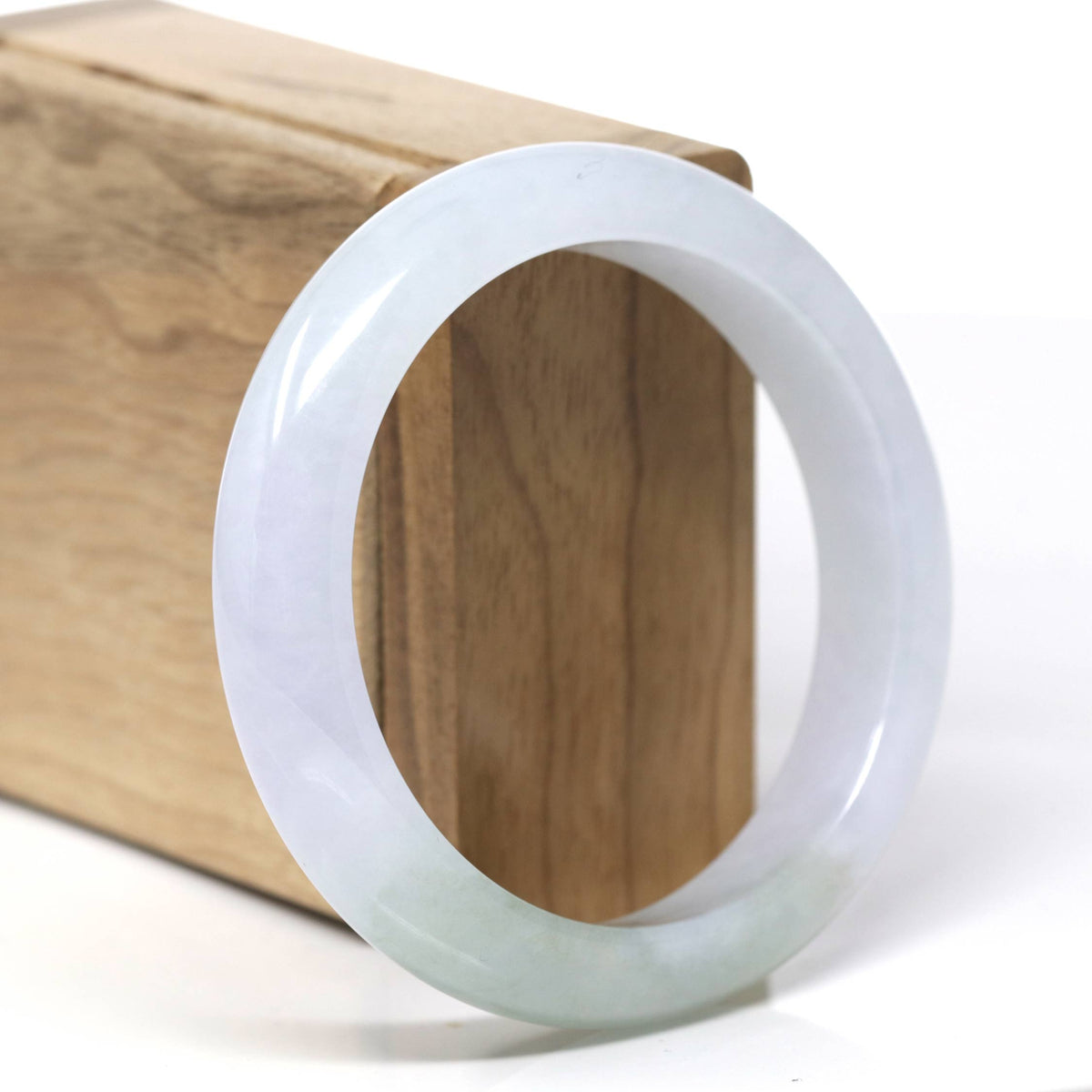 Natural Icy Light Lavender & Oil-Green Patch Jadeite Jade "Half Round" Bangle Bracelet (57.2mm) #TT493