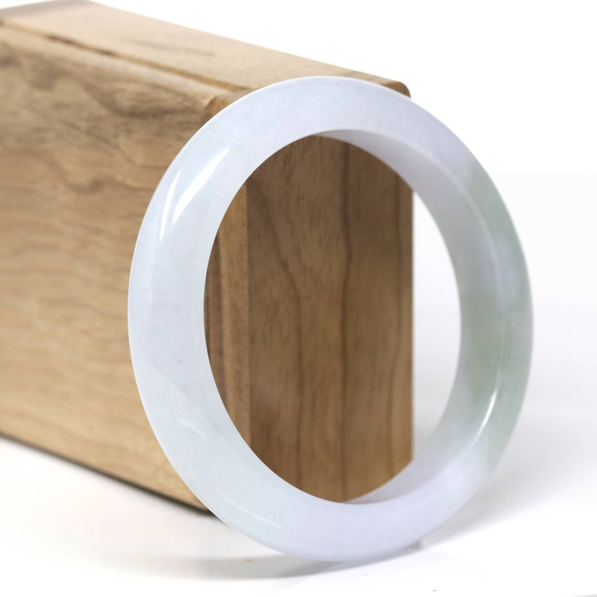 Natural Icy Light Lavender & Oil-Green Patch Jadeite Jade "Half Round" Bangle Bracelet (57.2mm) #TT493