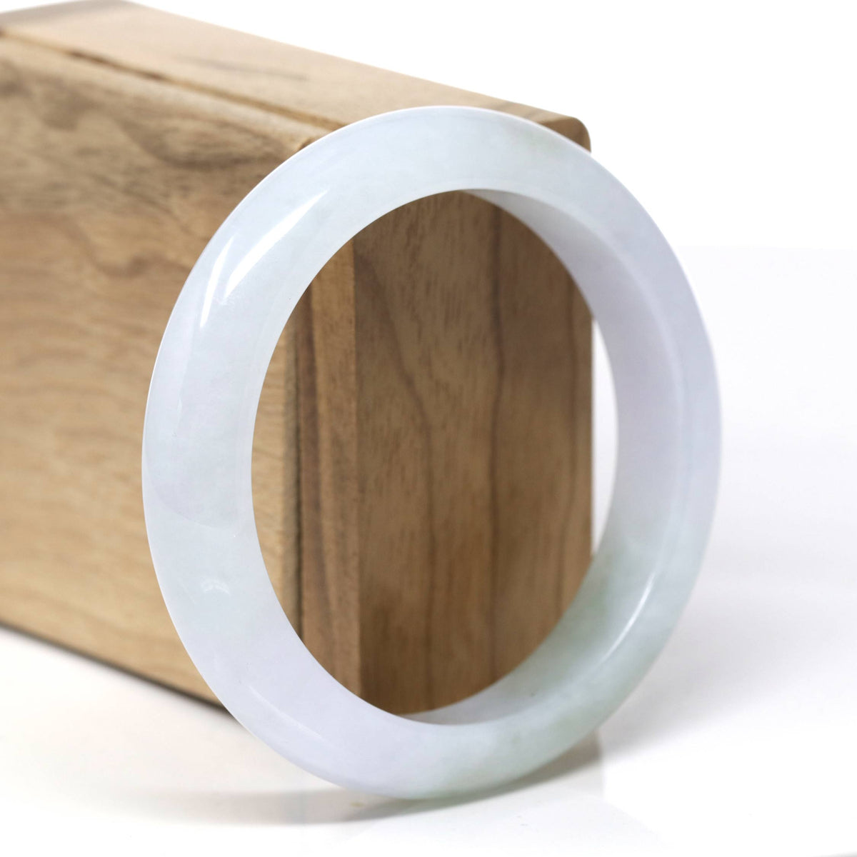 Natural Icy Light Lavender & Oil-Green Patch Jadeite Jade "Half Round" Bangle Bracelet (57.2mm) #TT493