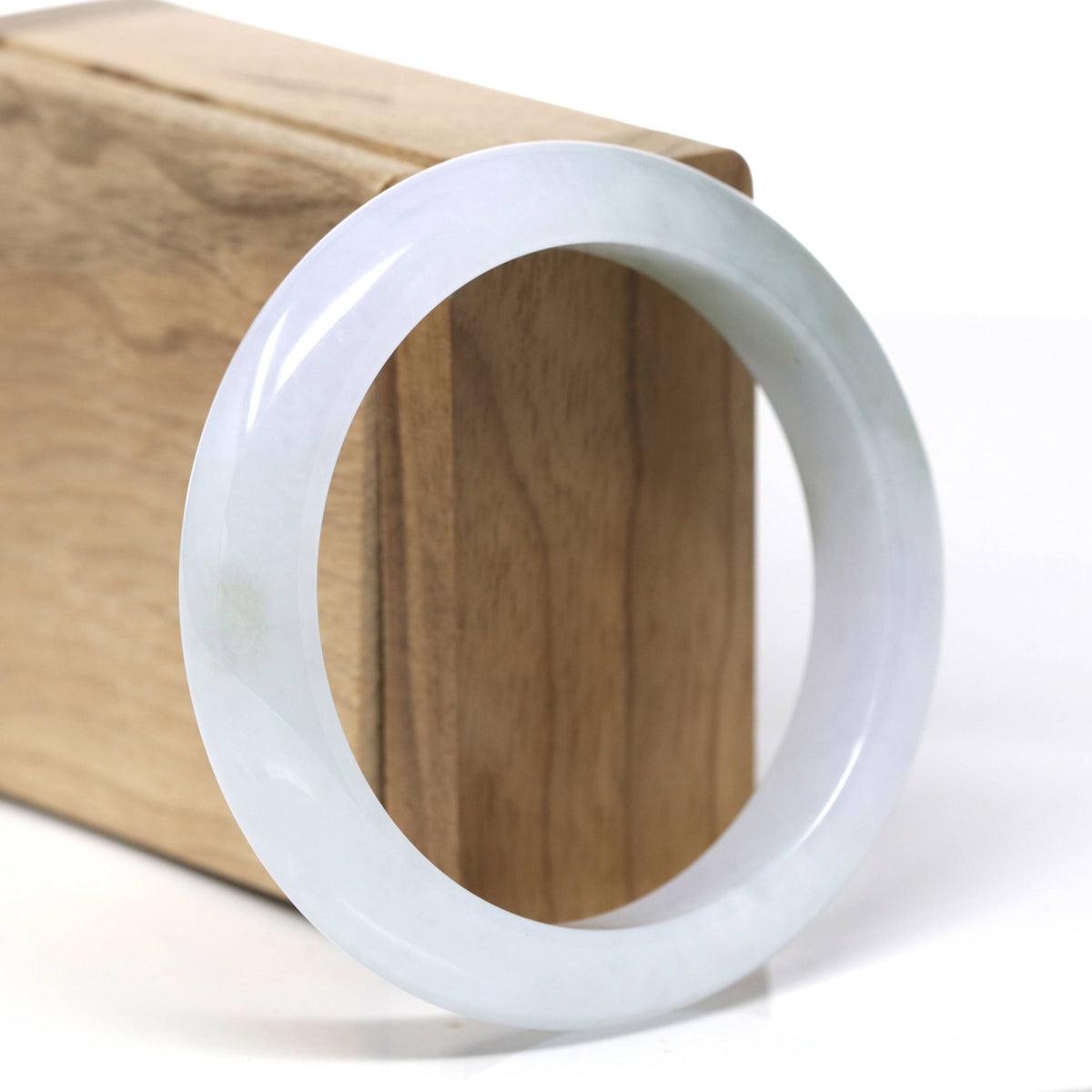 Natural Icy Light Lavender & Oil-Green Patch Jadeite Jade "Half Round" Bangle Bracelet (57.2mm) #TT493