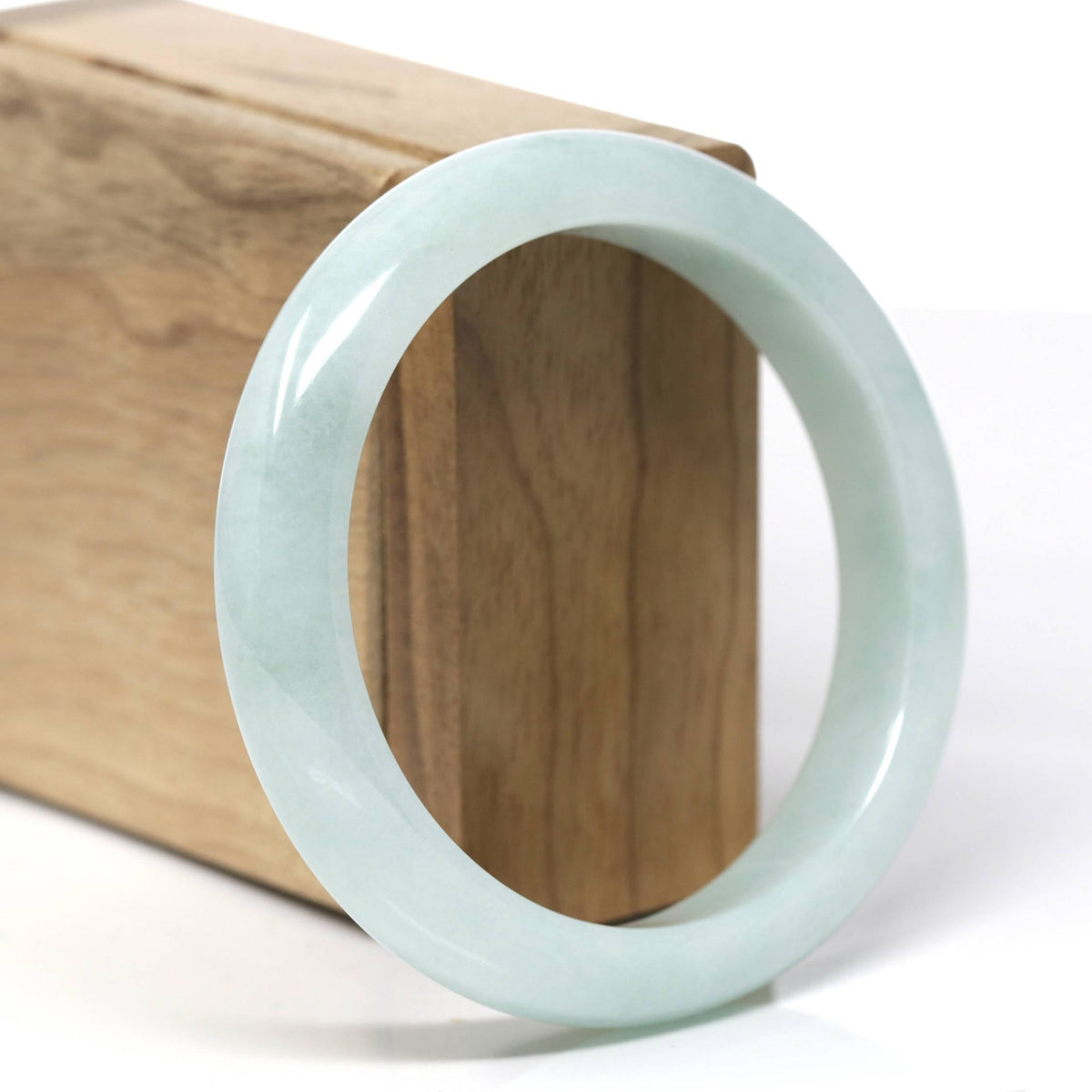 Natural Light Green Jadeite Jade "Half Round" Bangle Bracelet (58.4mm) #TT517