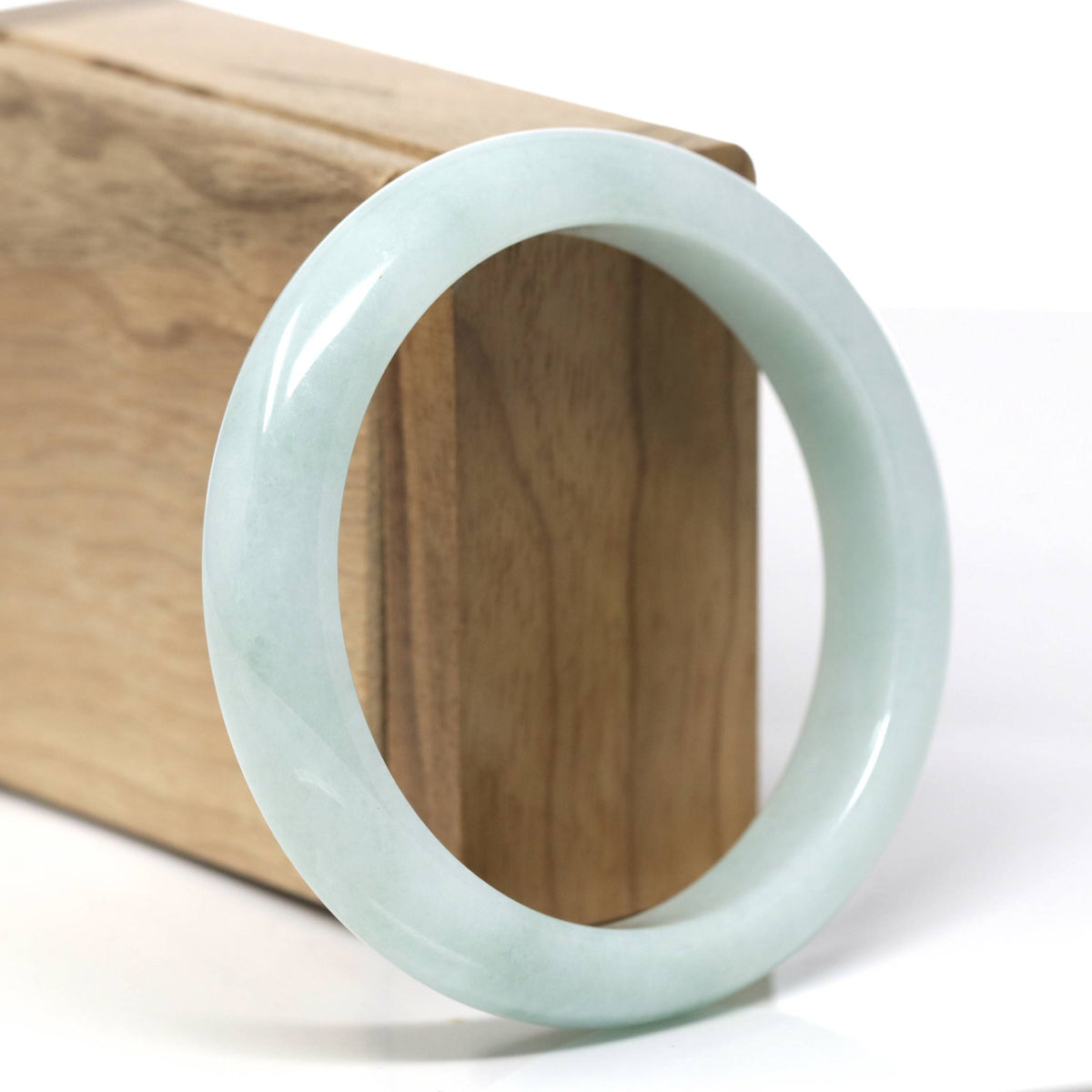 Natural Light Green Jadeite Jade "Half Round" Bangle Bracelet (58.4mm) #TT517