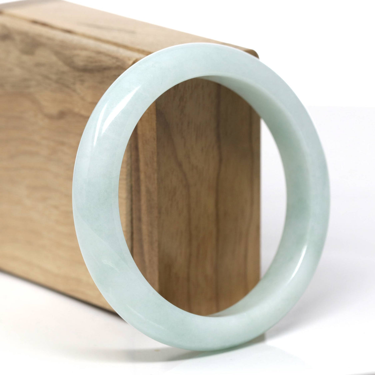 Natural Light Green Jadeite Jade "Half Round" Bangle Bracelet (58.4mm) #TT517