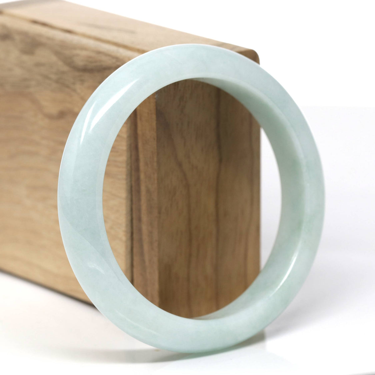 Natural Light Green Jadeite Jade "Half Round" Bangle Bracelet (58.4mm) #TT517