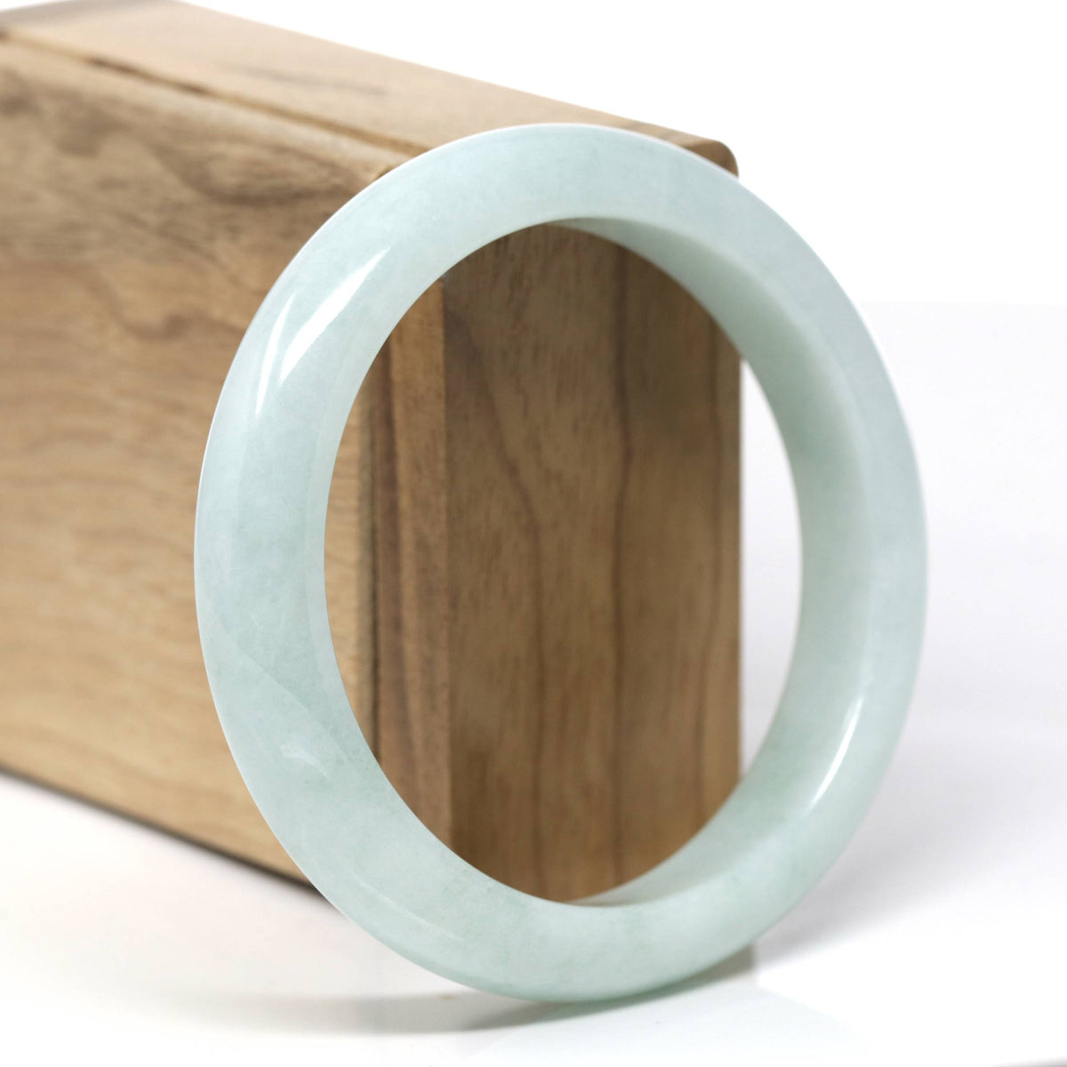 Natural Light Green Jadeite Jade "Half Round" Bangle Bracelet (58.4mm) #TT517