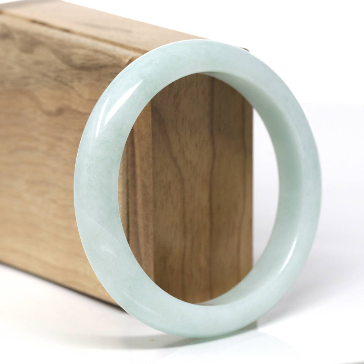 Natural Light Green Jadeite Jade "Half Round" Bangle Bracelet (58.4mm) #TT517