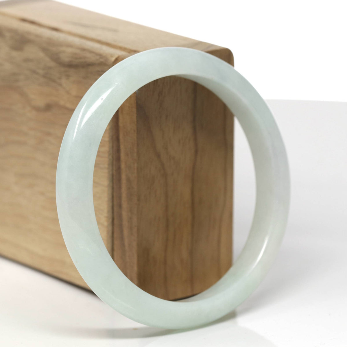 Natural Light Green Jadeite Jade "Half Round" Bangle Bracelet (59mm) #TT532
