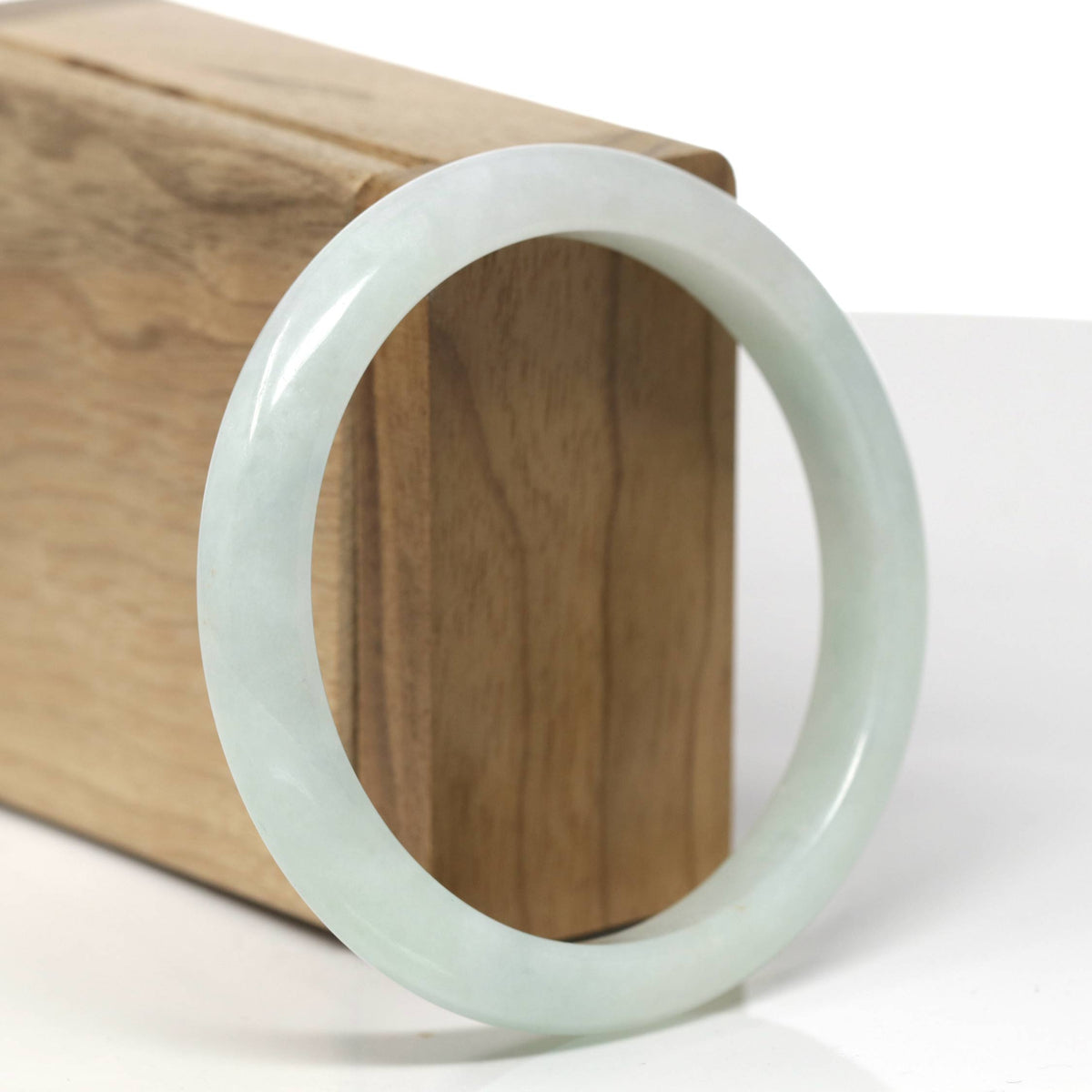 Natural Light Green Jadeite Jade "Half Round" Bangle Bracelet (59mm) #TT532