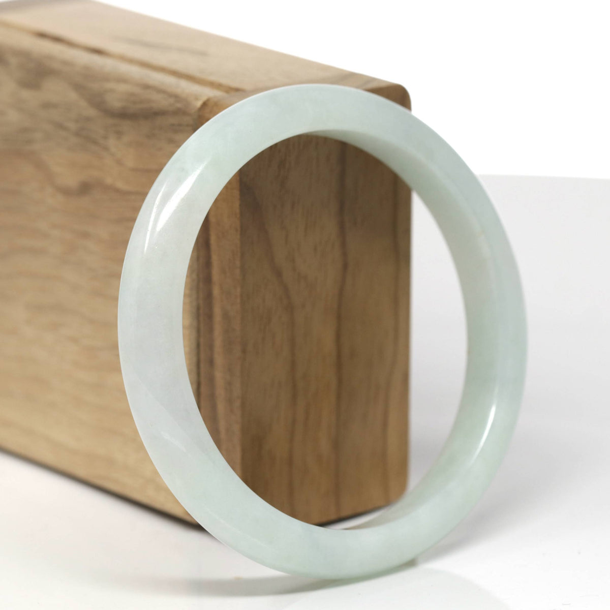 Natural Light Green Jadeite Jade "Half Round" Bangle Bracelet (59mm) #TT532