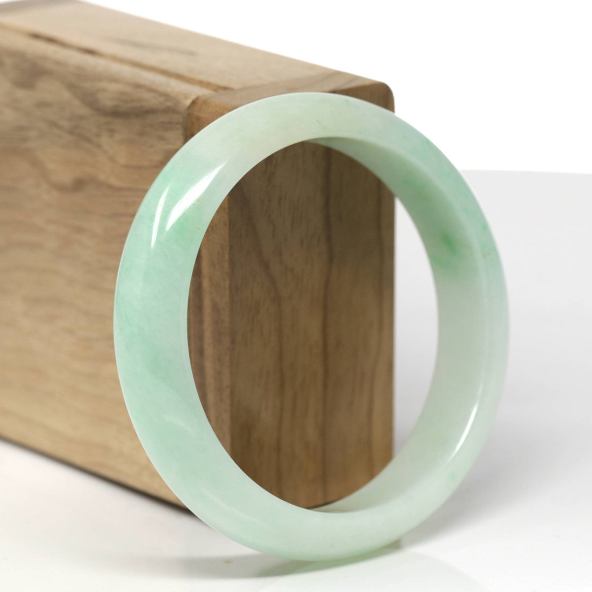 Natural Apple-Green Jadeite Jade "Half Round" Bangle Bracelet (57mm) #TT574