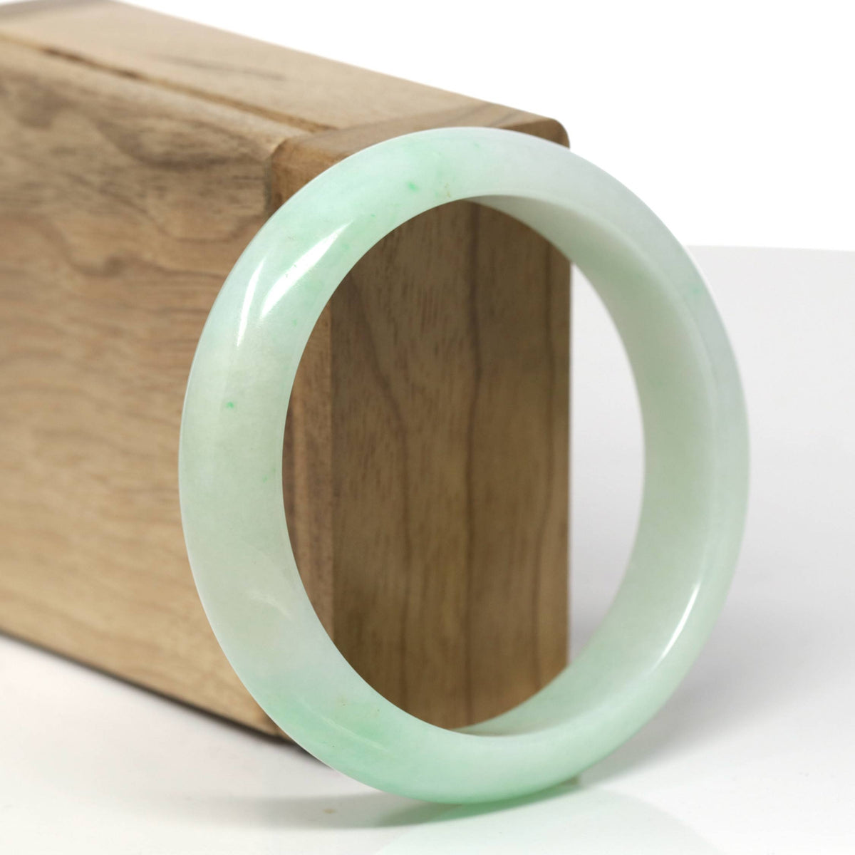 Natural Apple-Green Jadeite Jade "Half Round" Bangle Bracelet (57mm) #TT574