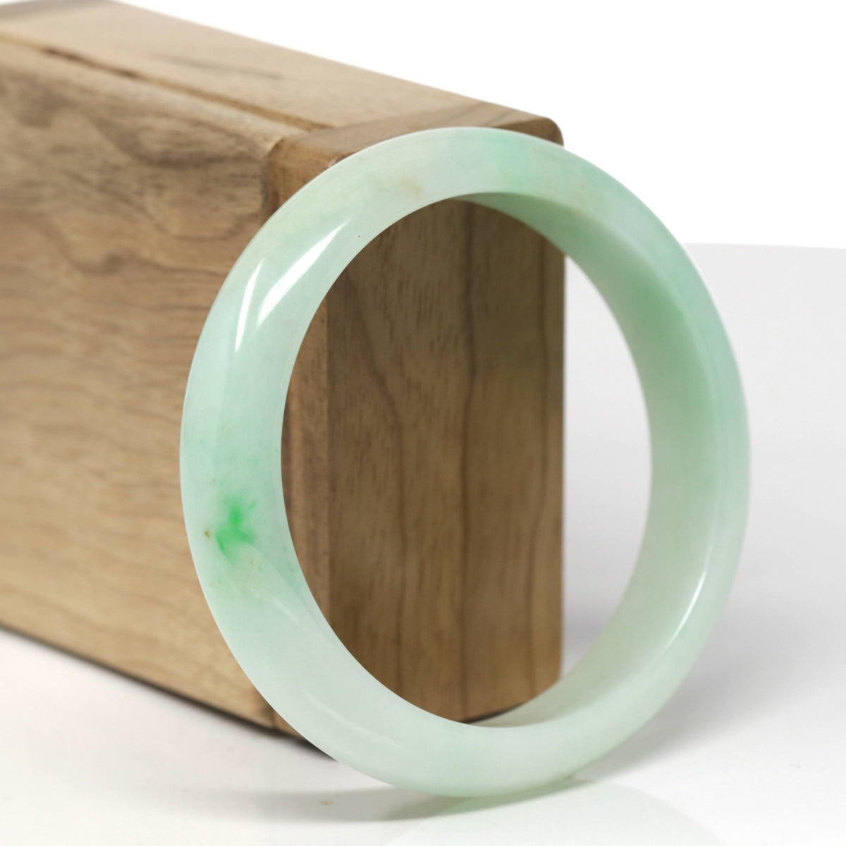 Natural Apple-Green Jadeite Jade "Half Round" Bangle Bracelet (57mm) #TT574