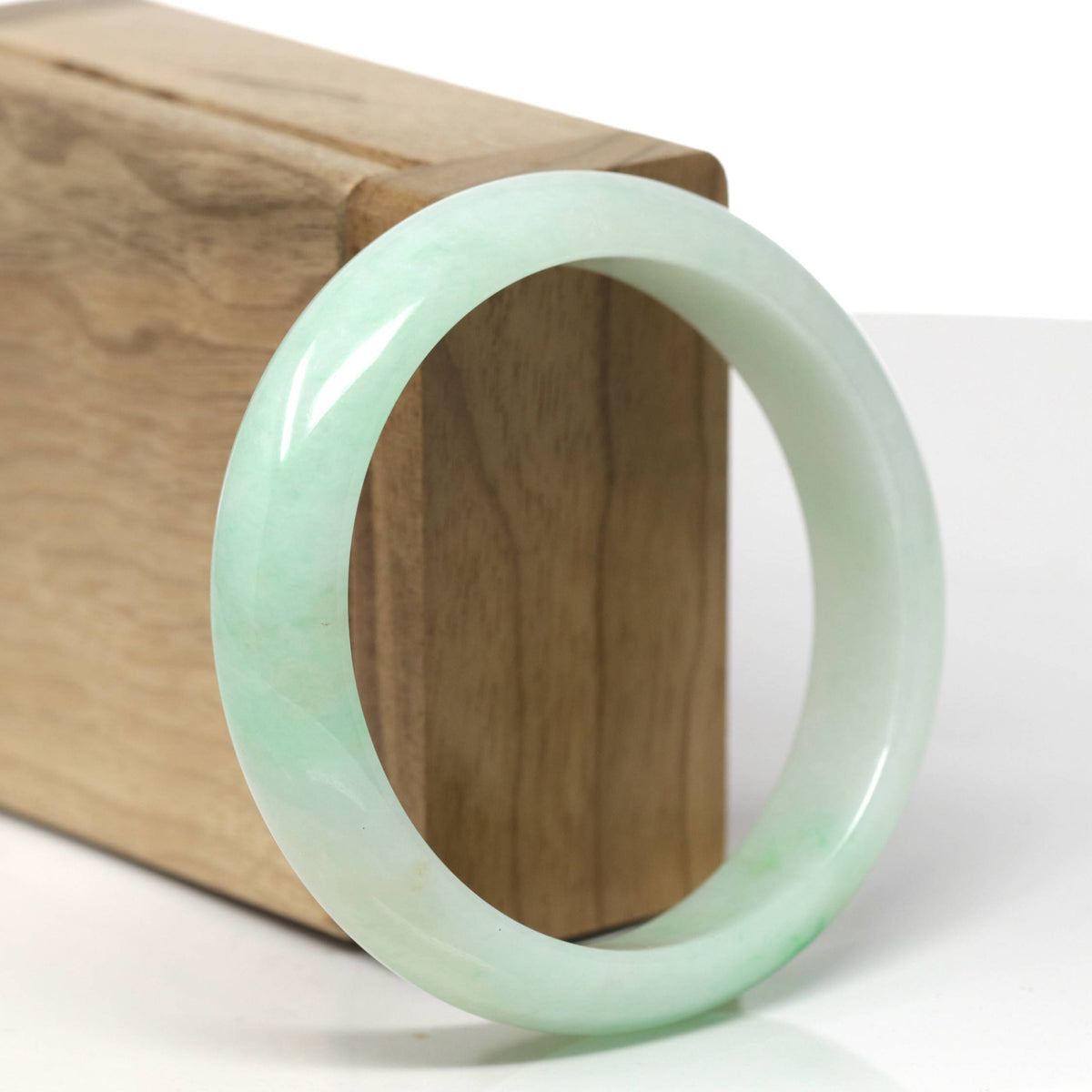 Natural Apple-Green Jadeite Jade "Half Round" Bangle Bracelet (57mm) #TT574