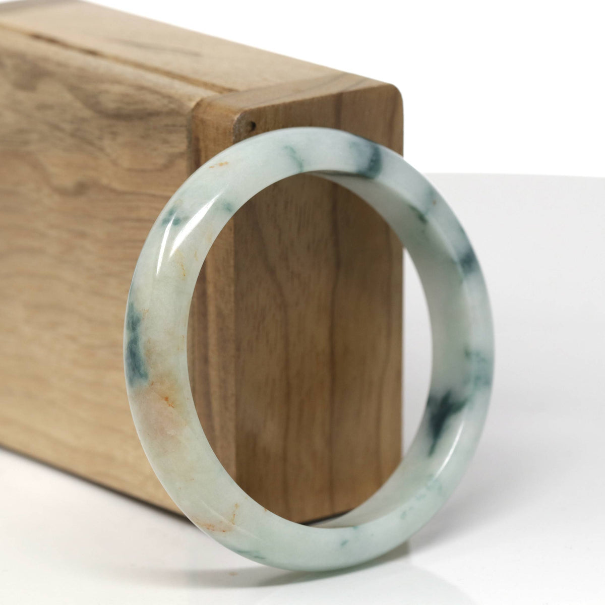Natural Deep Blue-Green Flower & Sajin Jadeite Jade "Half Round" Bangle Bracelet (53.6mm) #TT576