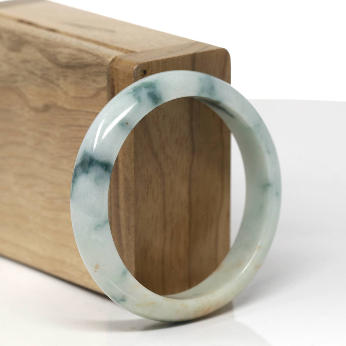 Natural Deep Blue-Green Flower & Sajin Jadeite Jade "Half Round" Bangle Bracelet (53.6mm) #TT576