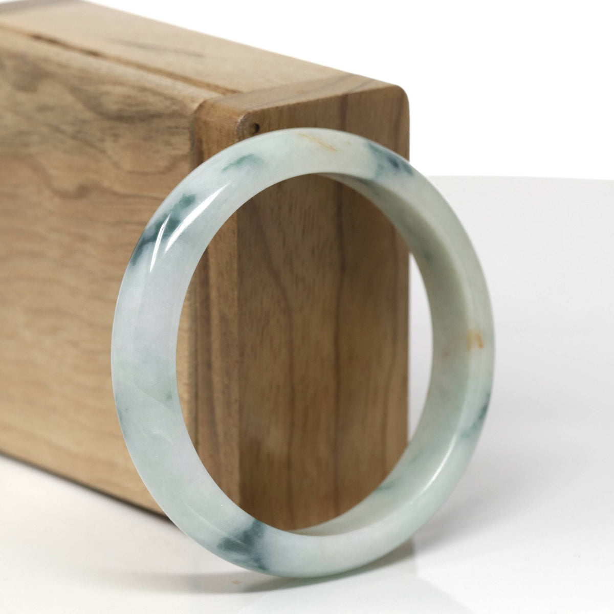 Natural Deep Blue-Green Flower & Sajin Jadeite Jade "Half Round" Bangle Bracelet (53.6mm) #TT576