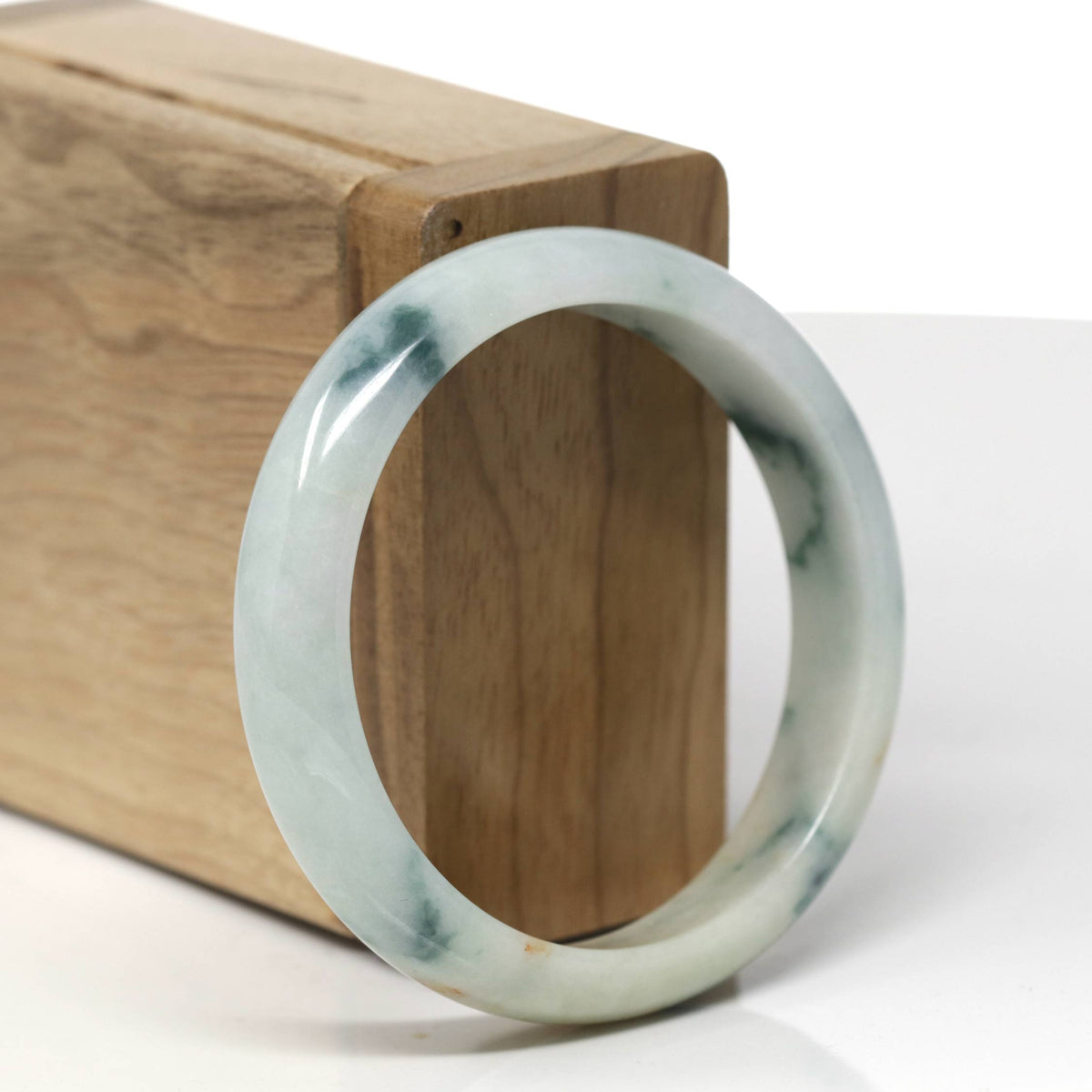 Natural Deep Blue-Green Flower & Sajin Jadeite Jade "Half Round" Bangle Bracelet (53.6mm) #TT576
