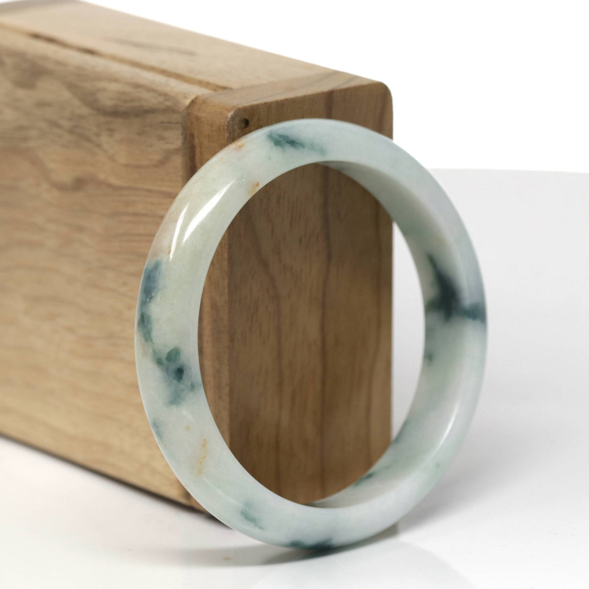 Natural Deep Blue-Green Flower & Sajin Jadeite Jade "Half Round" Bangle Bracelet (53.6mm) #TT576