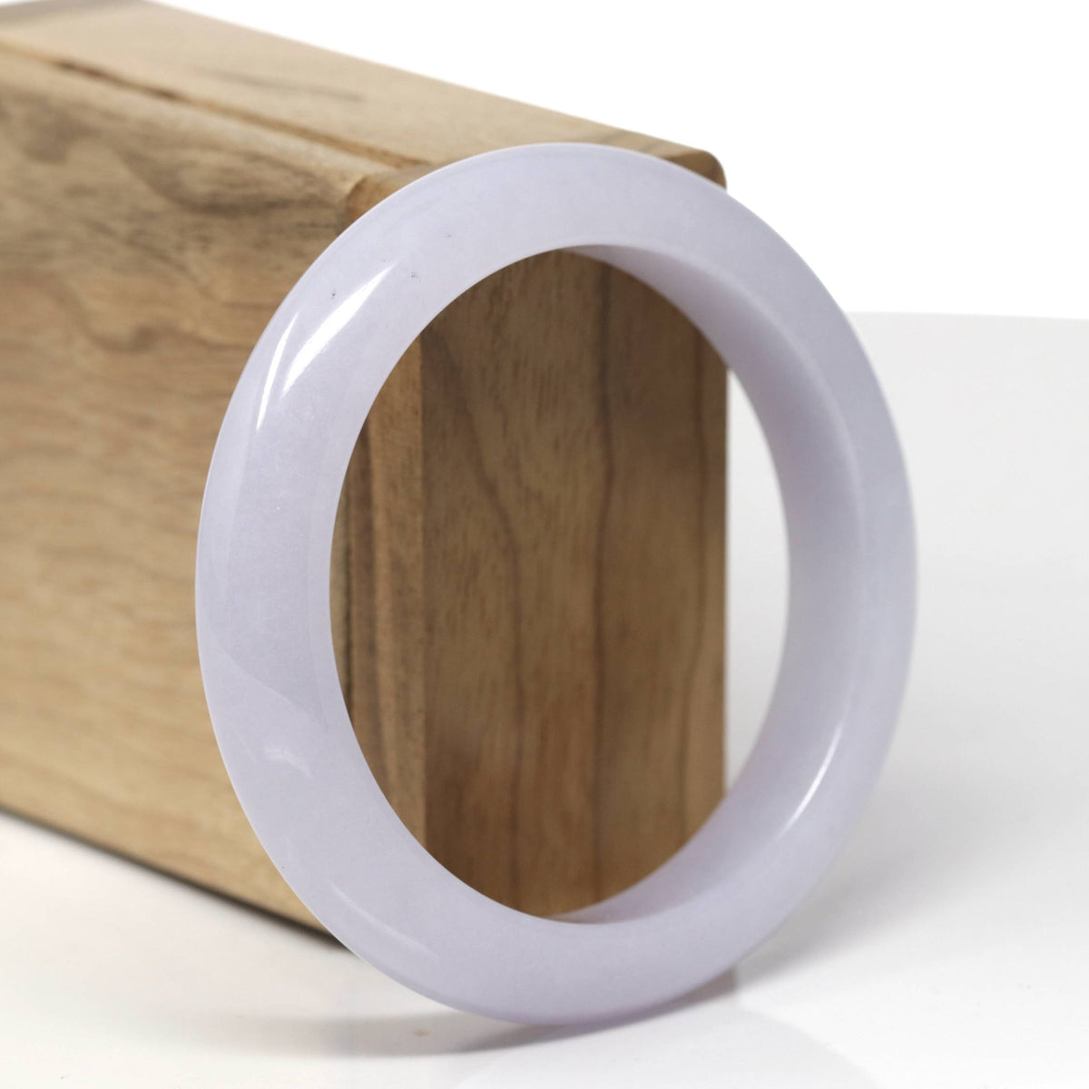 Natural Light Lavender Jadeite Jade "Half Round" Bangle Bracelet (56.2mm) #TT588