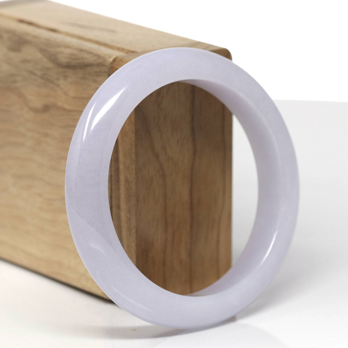 Natural Light Lavender Jadeite Jade "Half Round" Bangle Bracelet (56.2mm) #TT588