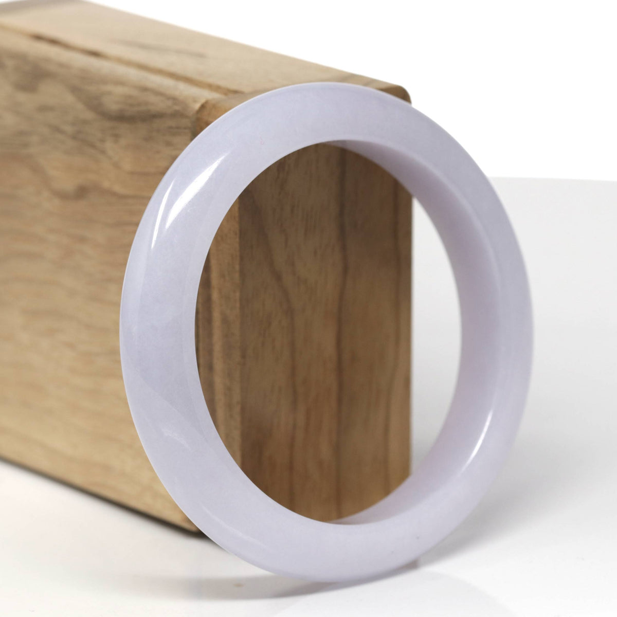 Natural Light Lavender Jadeite Jade "Half Round" Bangle Bracelet (56.2mm) #TT588