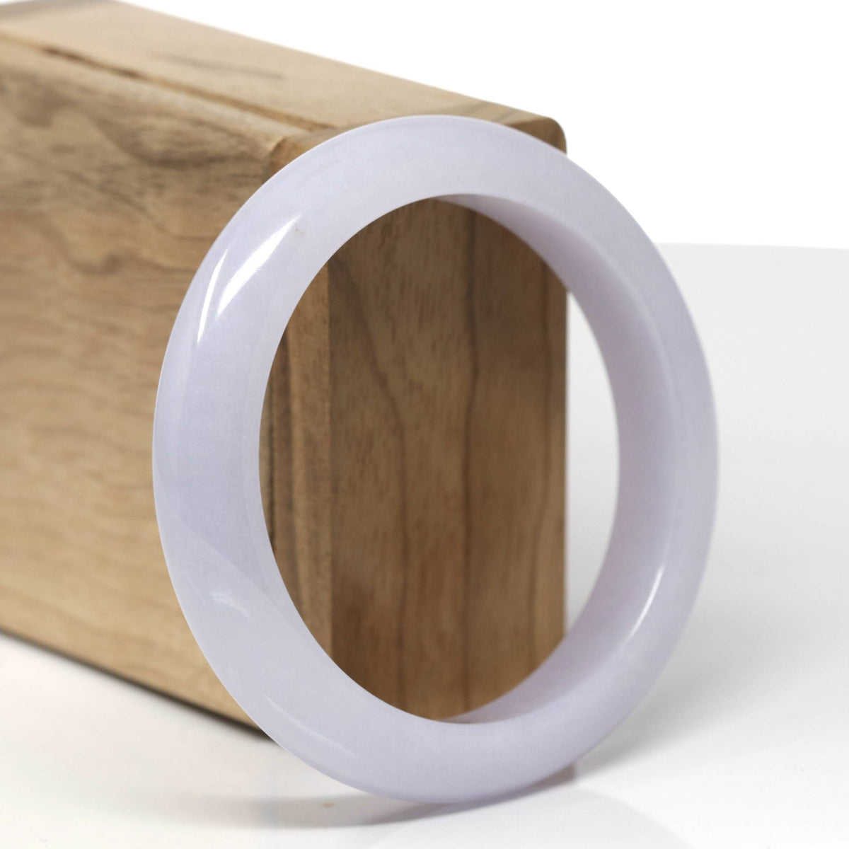 Natural Light Lavender Jadeite Jade "Half Round" Bangle Bracelet (56.2mm) #TT588