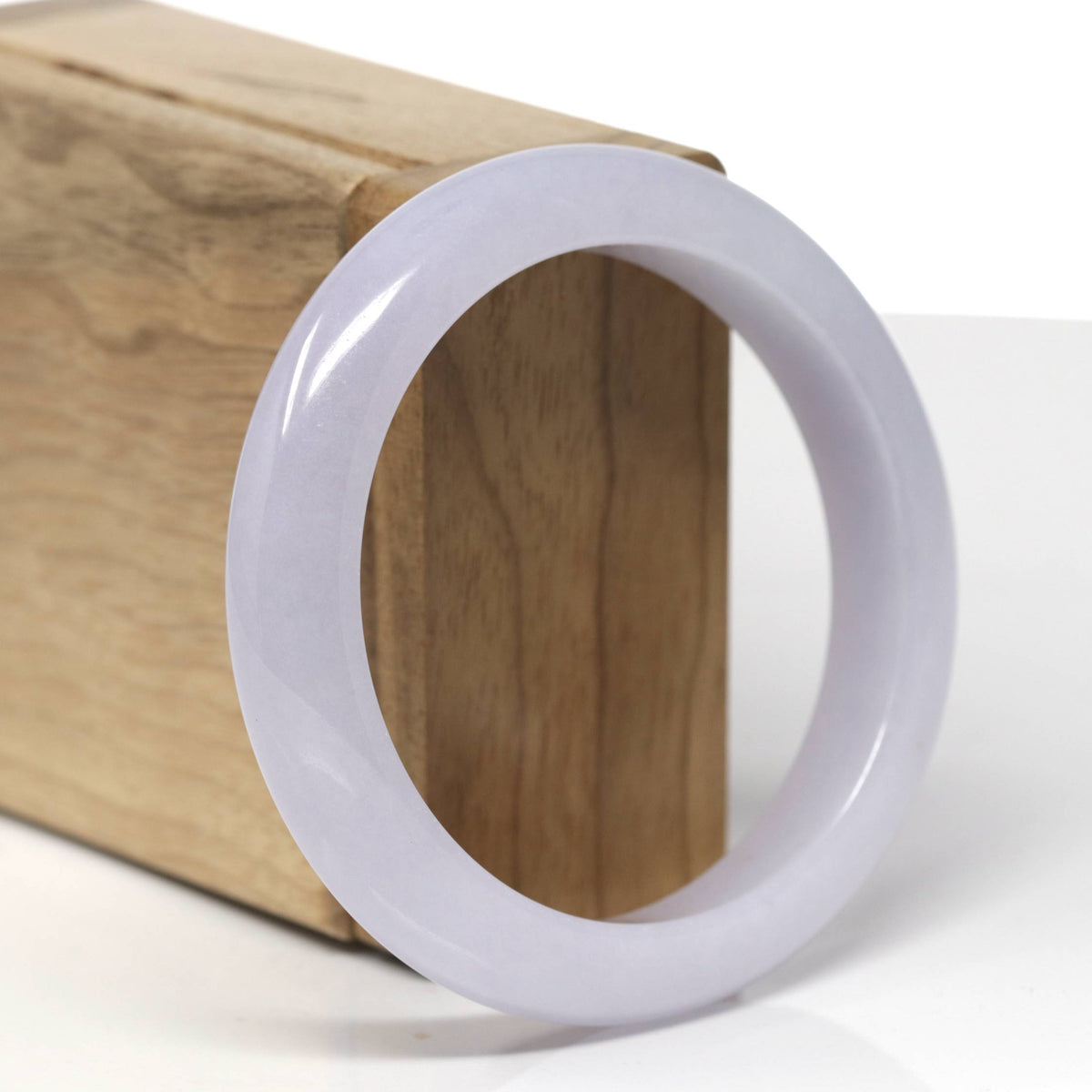 Natural Light Lavender Jadeite Jade "Half Round" Bangle Bracelet (56.2mm) #TT588