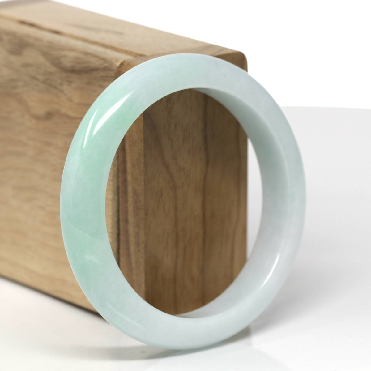 Natural Light Apple-Green Jadeite Jade "Half Round" Bangle Bracelet (56mm) #TT590