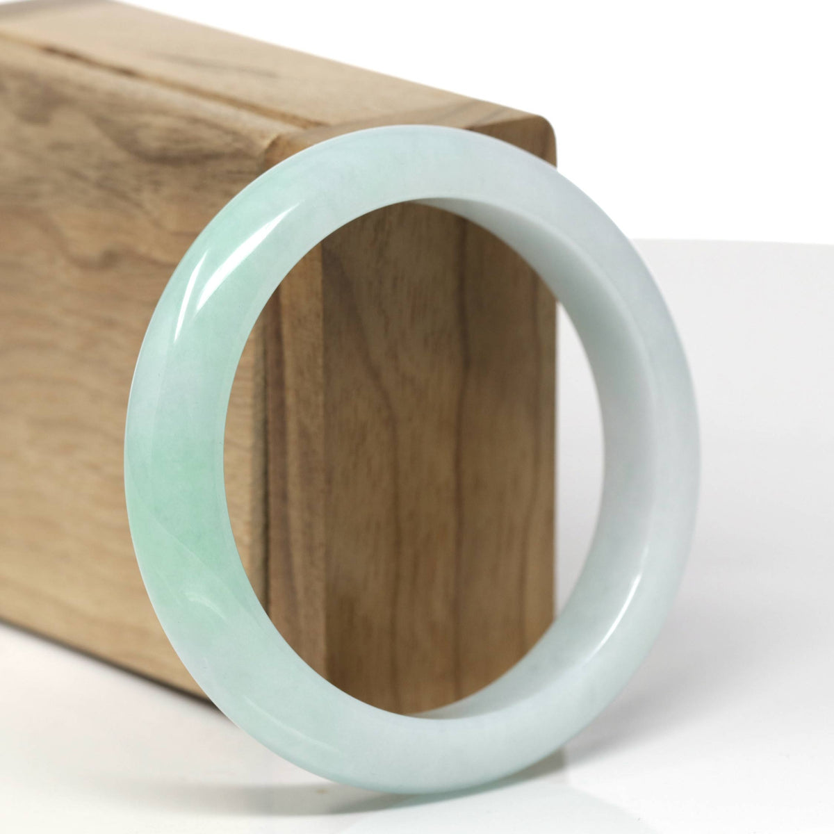 Natural Light Apple-Green Jadeite Jade "Half Round" Bangle Bracelet (56mm) #TT590