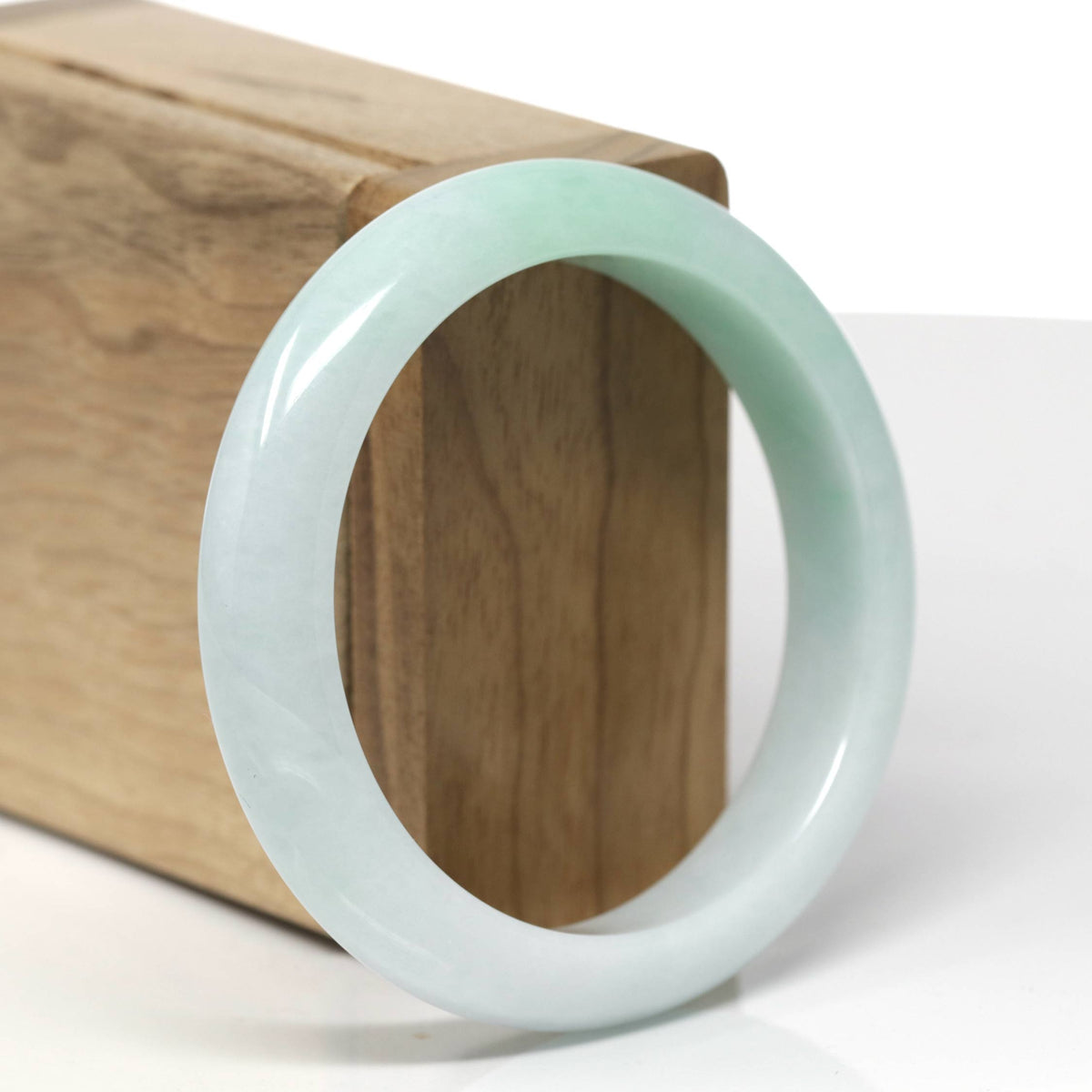 Natural Light Apple-Green Jadeite Jade "Half Round" Bangle Bracelet (56mm) #TT590