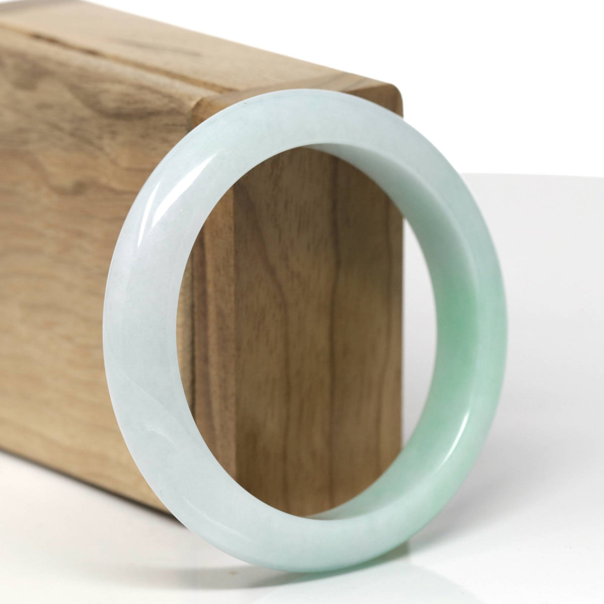 Natural Light Apple-Green Jadeite Jade "Half Round" Bangle Bracelet (56mm) #TT590
