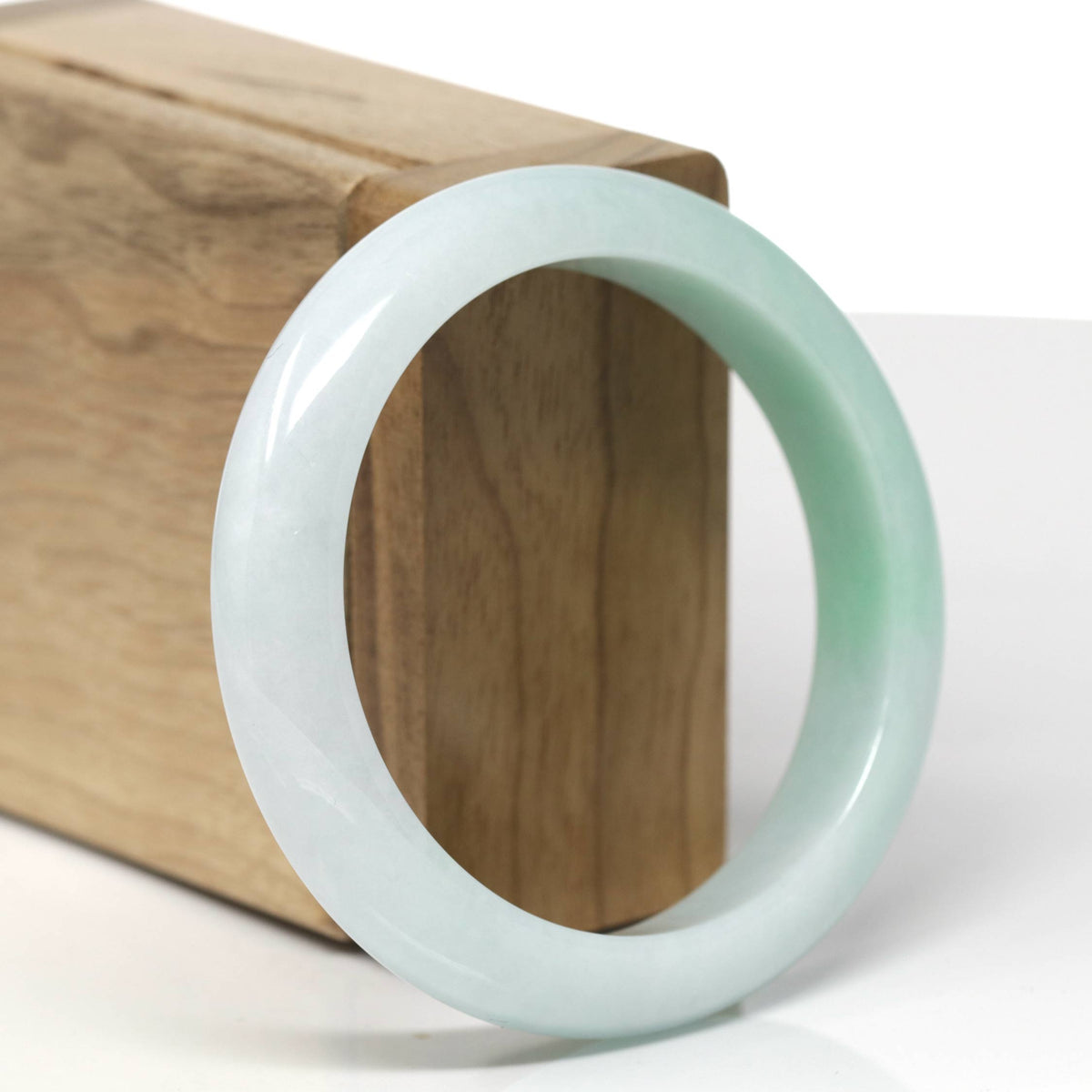 Natural Light Apple-Green Jadeite Jade "Half Round" Bangle Bracelet (56mm) #TT590