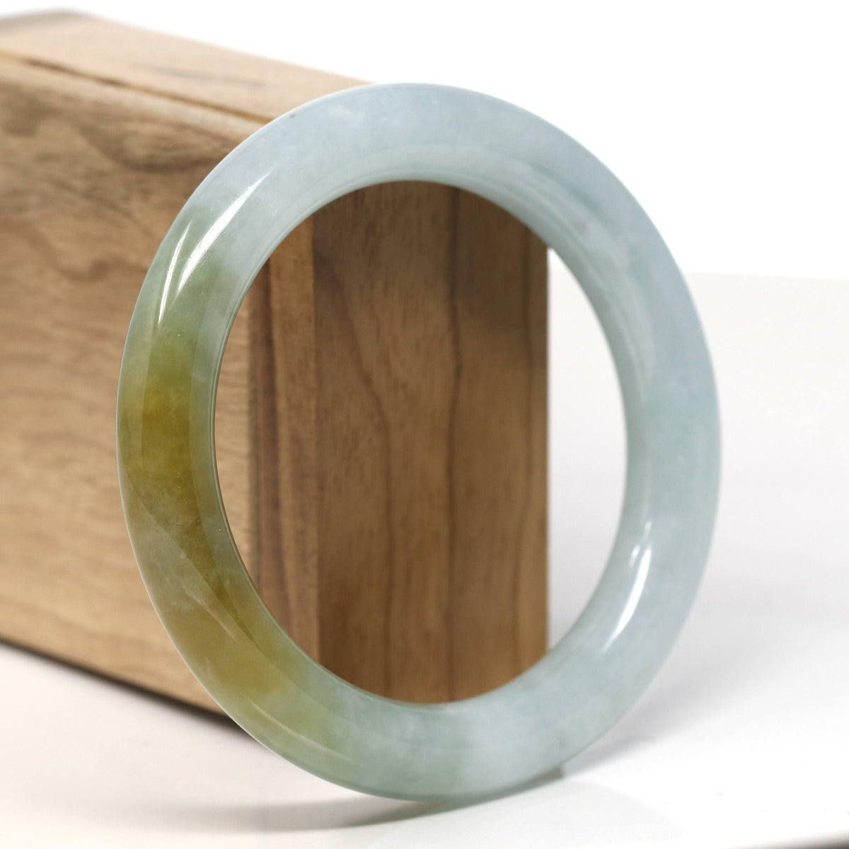 Natural Burmese Green-ish Yellow Jadeite Jade Traditional Bangle Bracelet (56.6mm) #T898