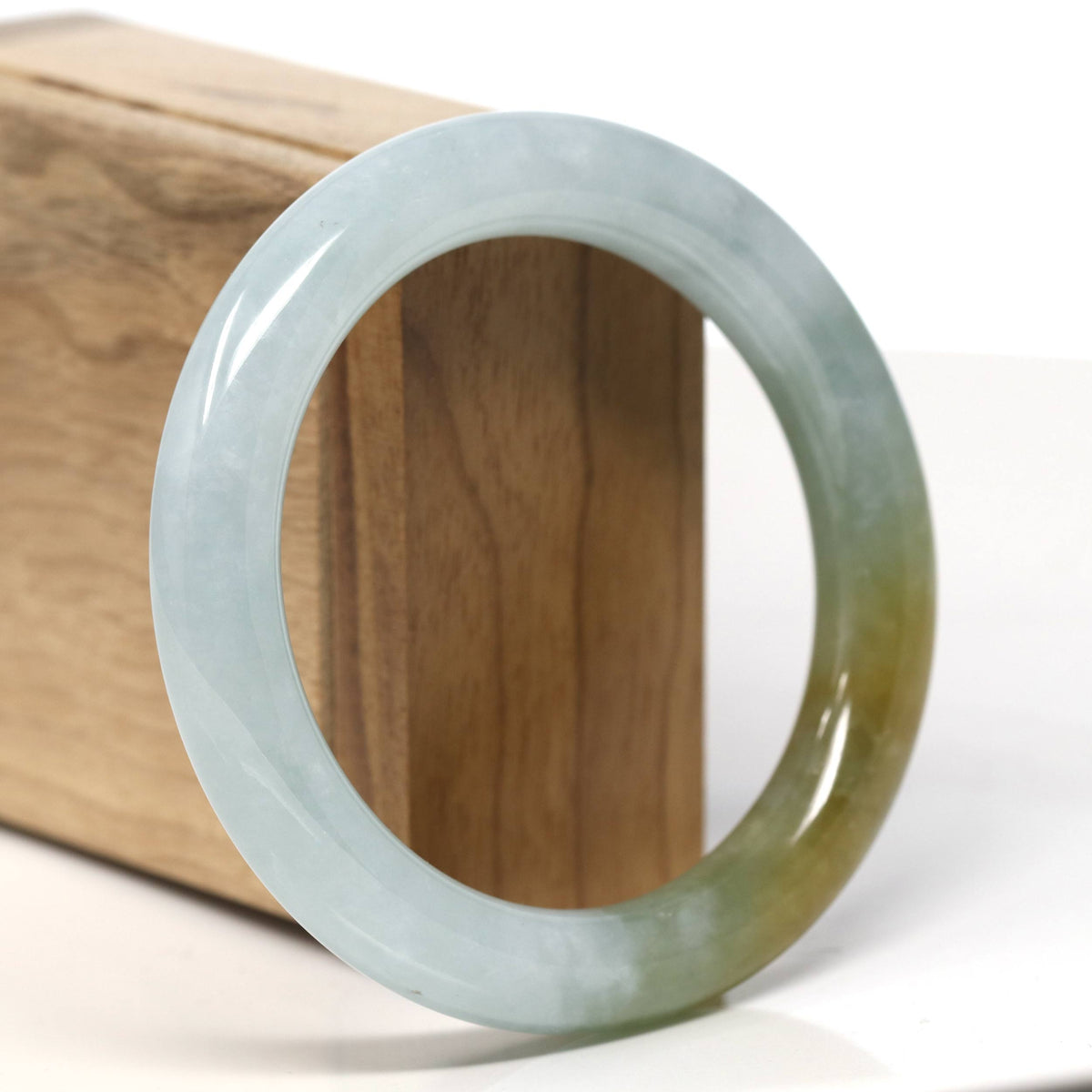 Natural Burmese Green-ish Yellow Jadeite Jade Traditional Bangle Bracelet (56.6mm) #T898