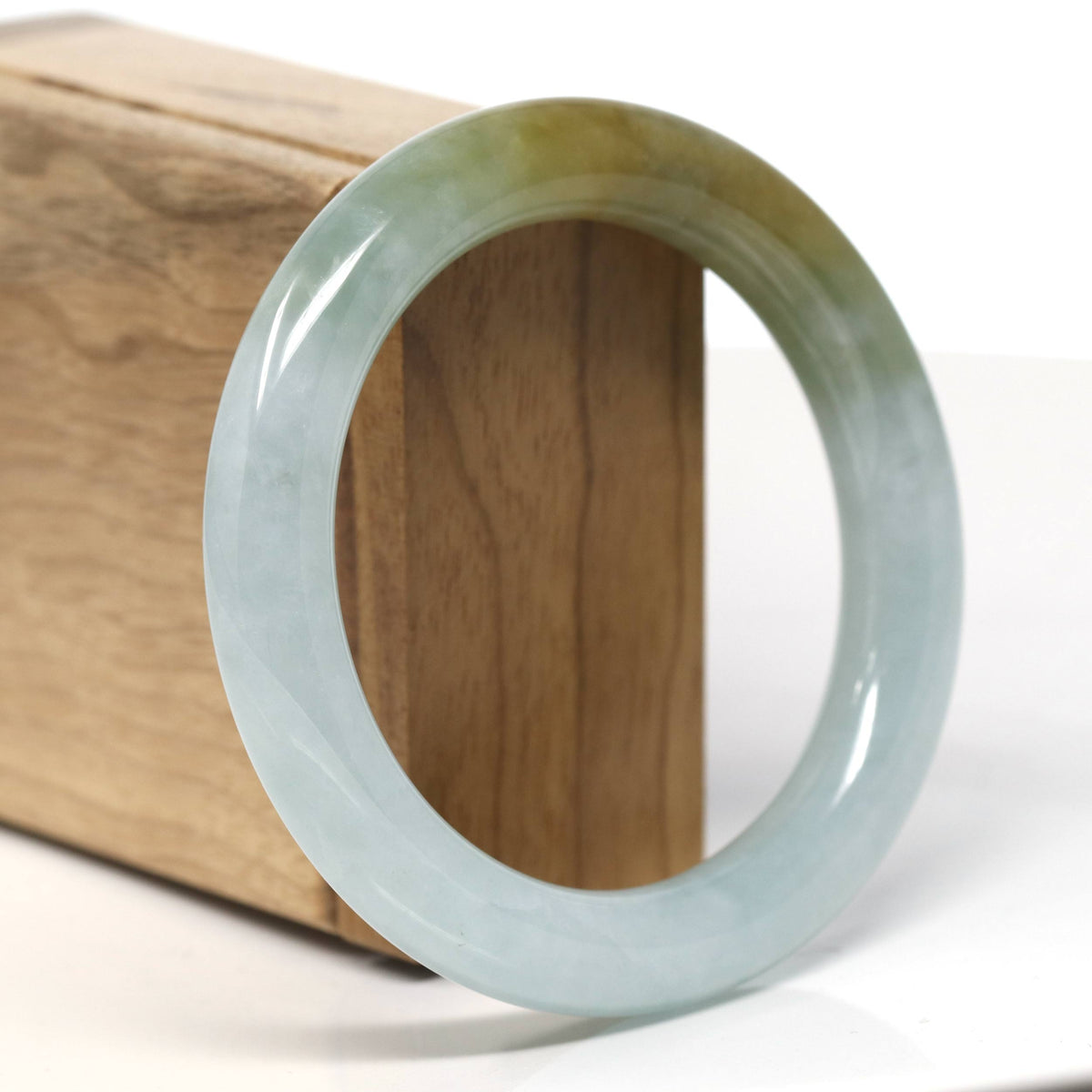 Natural Burmese Green-ish Yellow Jadeite Jade Traditional Bangle Bracelet (56.6mm) #T898