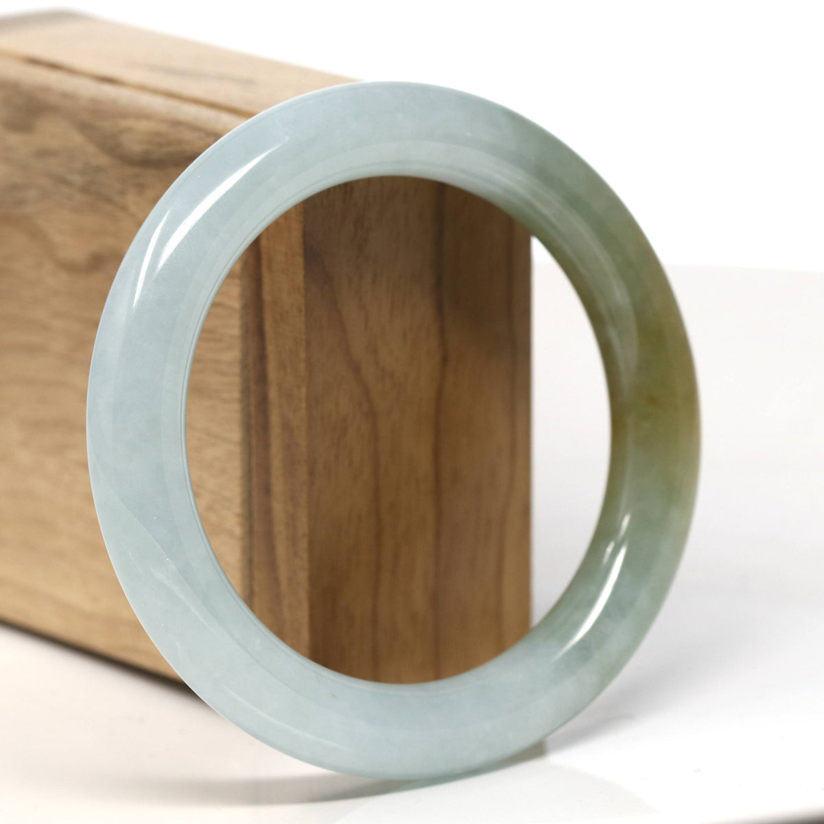 Natural Burmese Green-ish Yellow Jadeite Jade Traditional Bangle Bracelet (56.6mm) #T898
