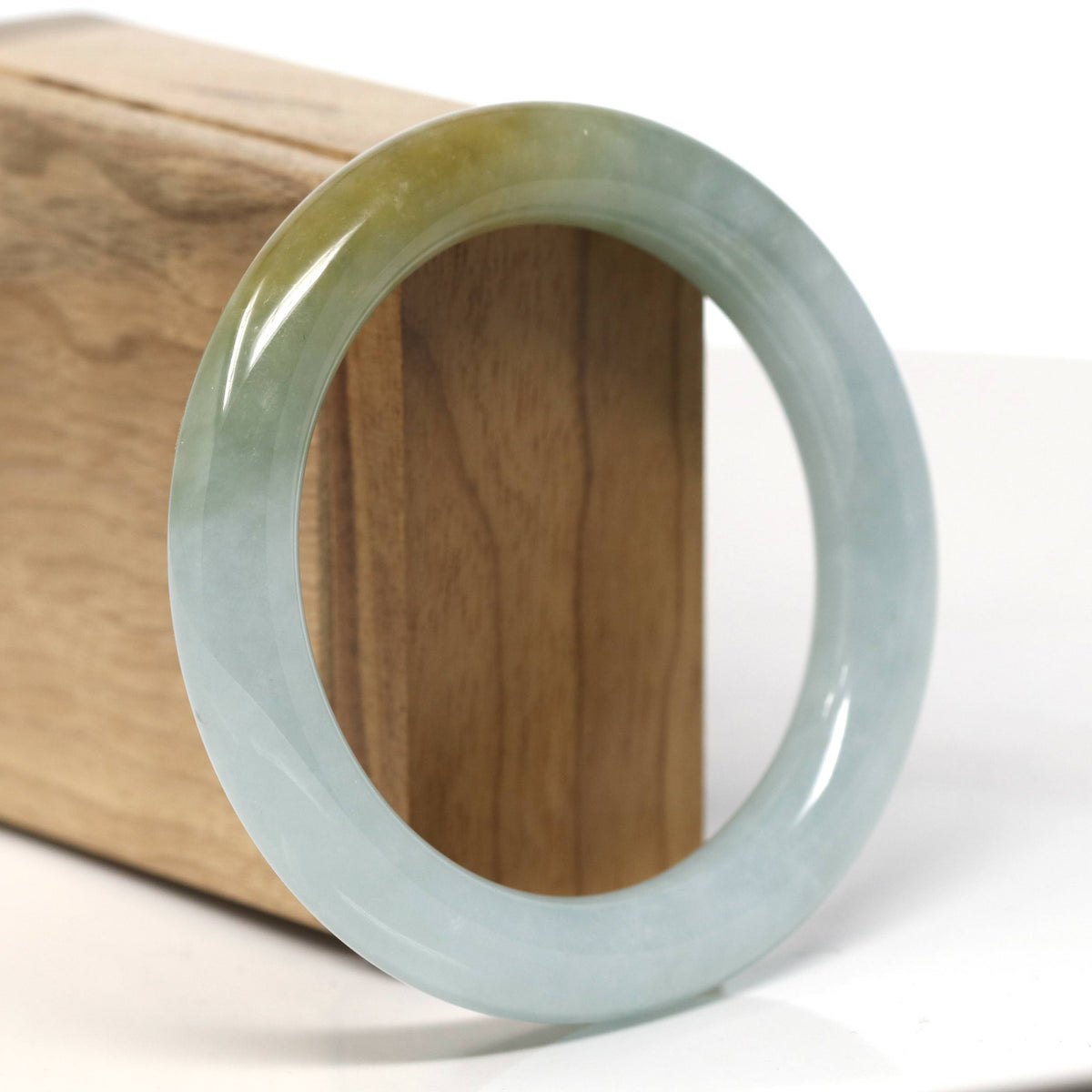 Natural Burmese Green-ish Yellow Jadeite Jade Traditional Bangle Bracelet (56.6mm) #T898