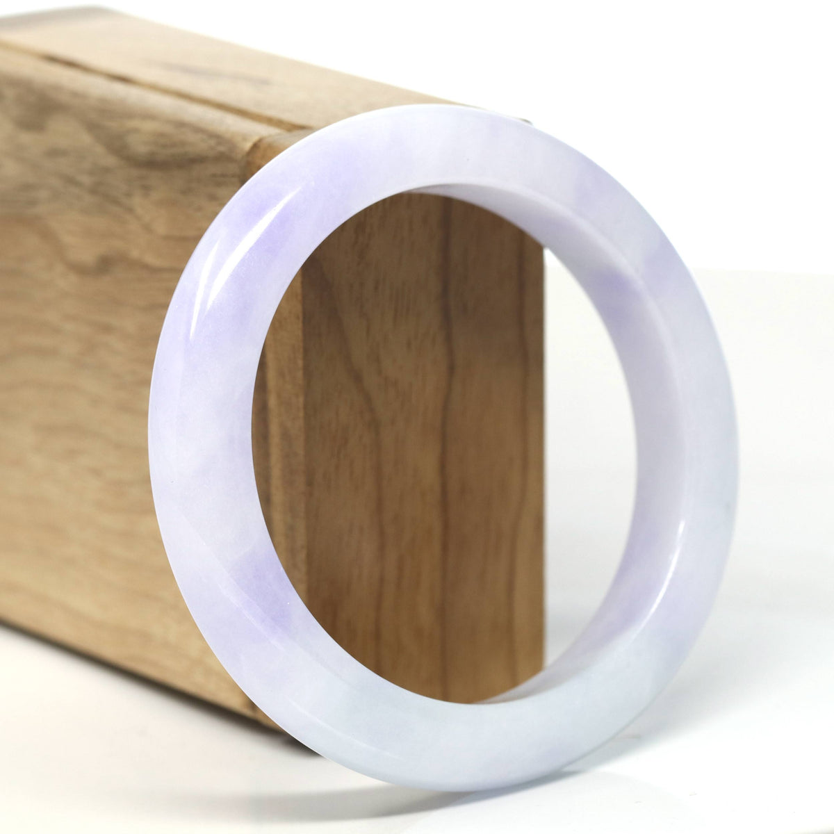 "Half Round" White-Lavender Jadeite Jade Bangle (56.5mm) #T909