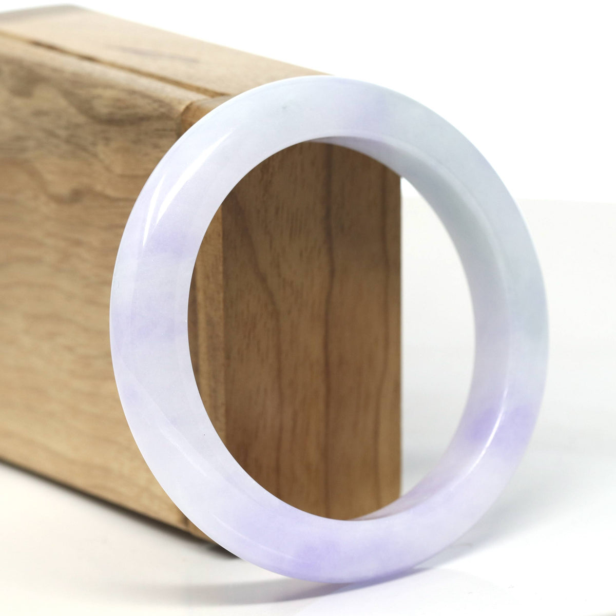 "Half Round" White-Lavender Jadeite Jade Bangle (56.5mm) #T909